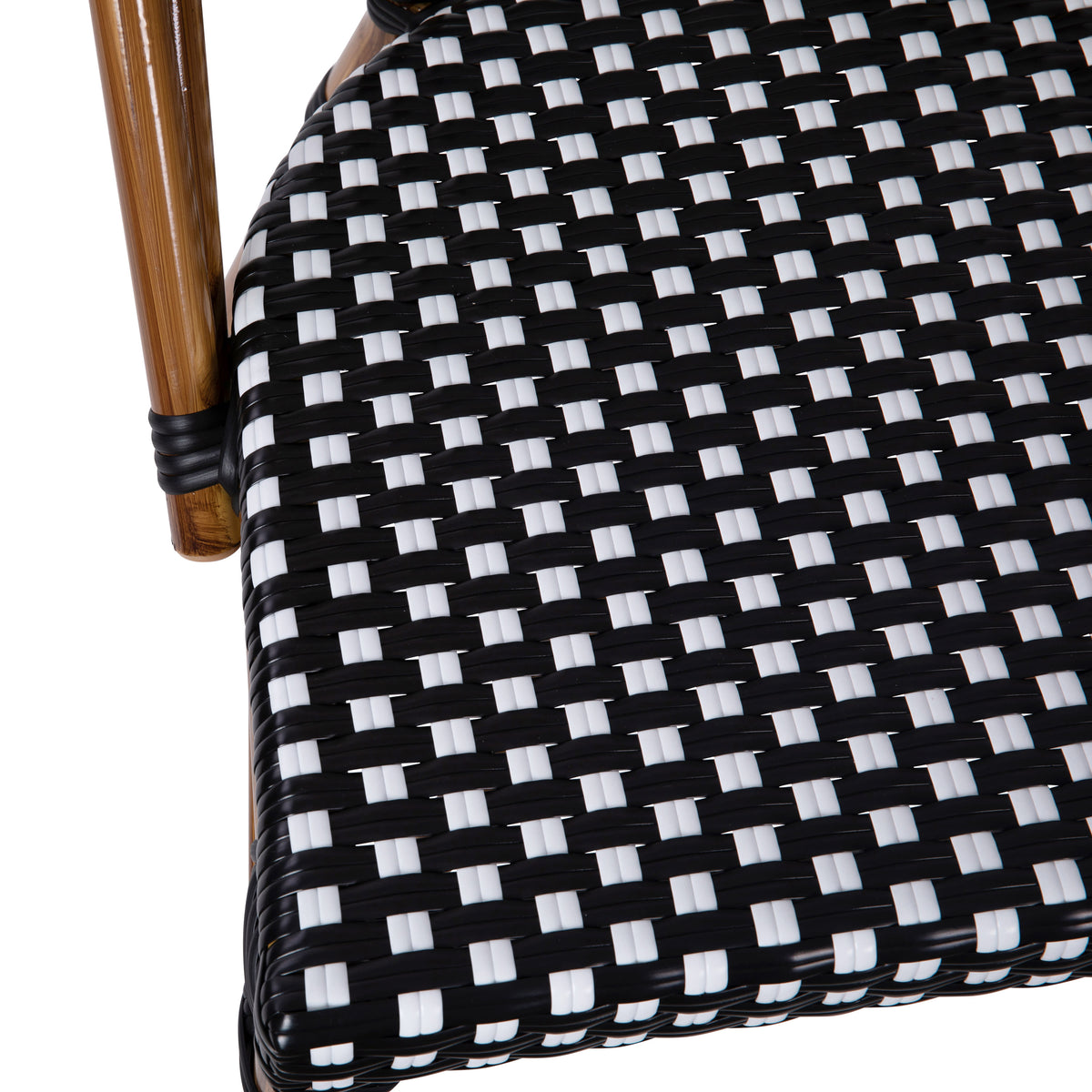 Black & White/Natural Frame |#| 2 Pack All-Weather Commercial Paris Chairs with Bamboo Print Frame-Black/White