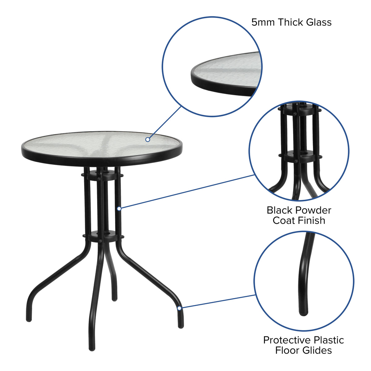 Gray |#| 3 Piece Patio Dining Set - 23.75" Round Glass Table, 2 Gray Flex Stack Chairs