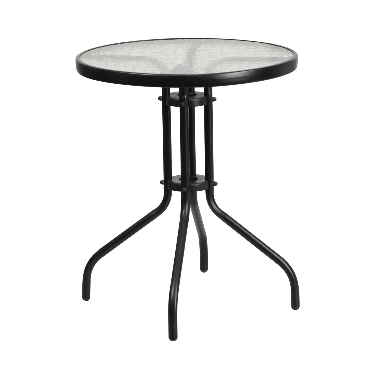 Gray |#| 3 Piece Patio Dining Set - 23.75" Round Glass Table, 2 Gray Flex Stack Chairs