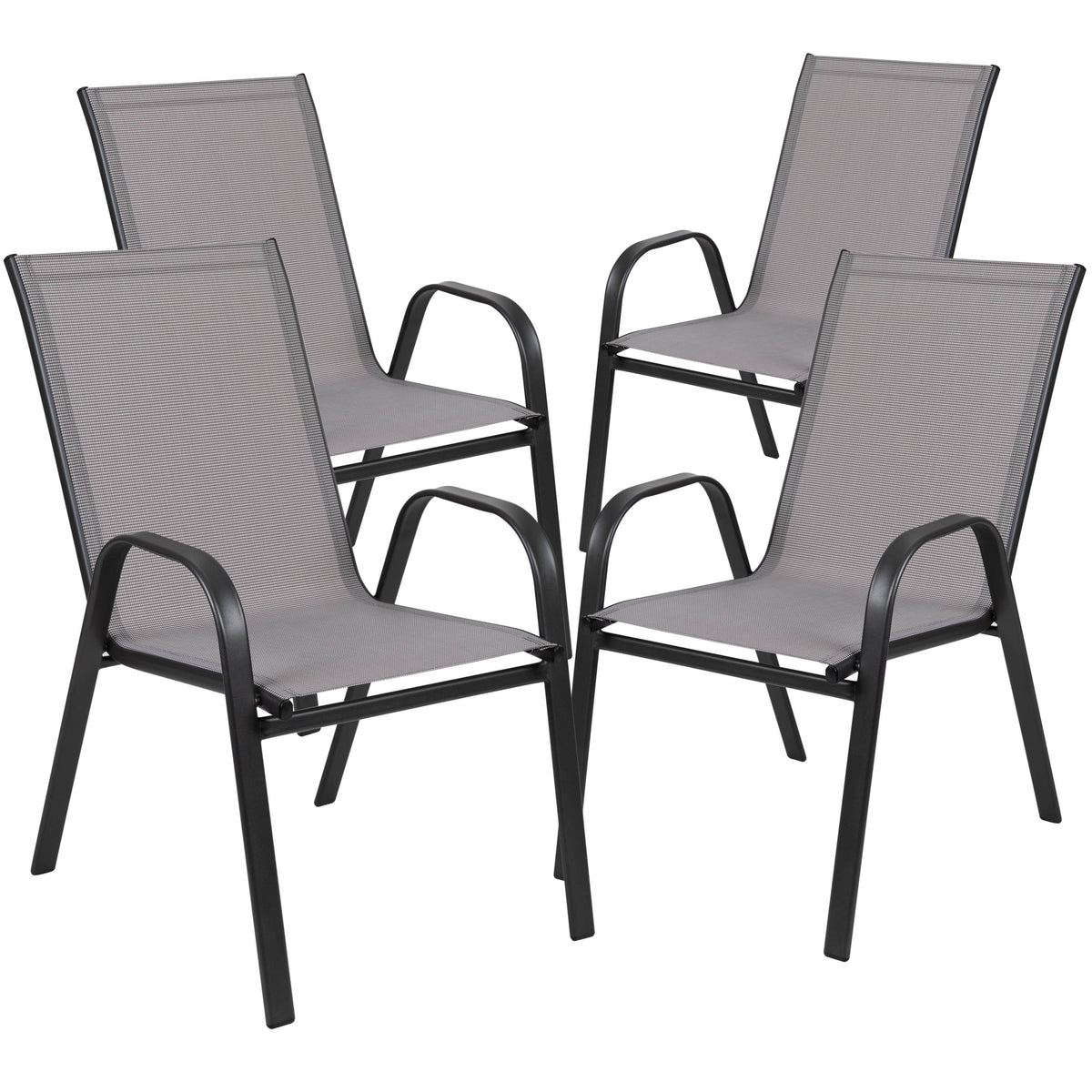 Gray |#| 3 Piece Patio Dining Set - 23.75" Round Glass Table, 2 Gray Flex Stack Chairs