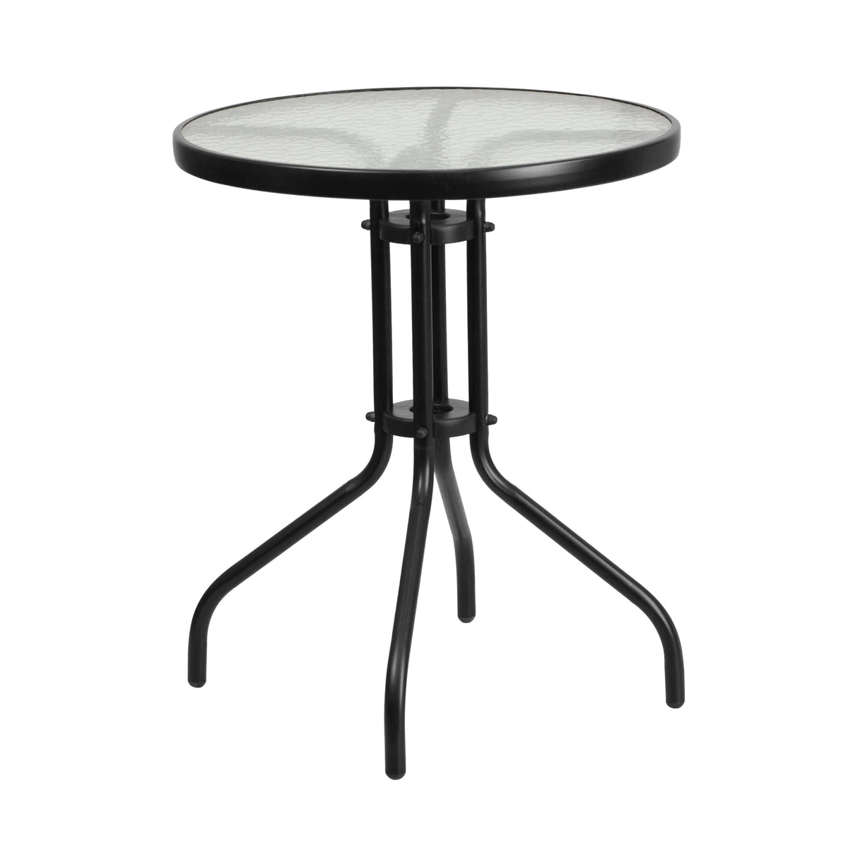 Brown |#| 3 Piece Patio Dining Set - 23.75" Round Glass Table, 2 Brown Flex Stack Chairs