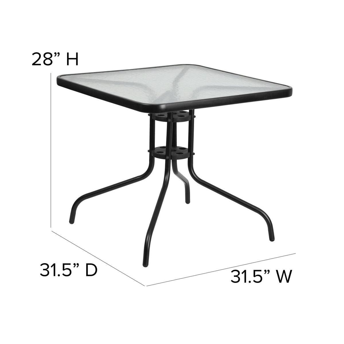 Gray |#| 5 Piece Patio Dining Set - 31.5" Square Glass Table, 4 Gray Flex Stack Chairs