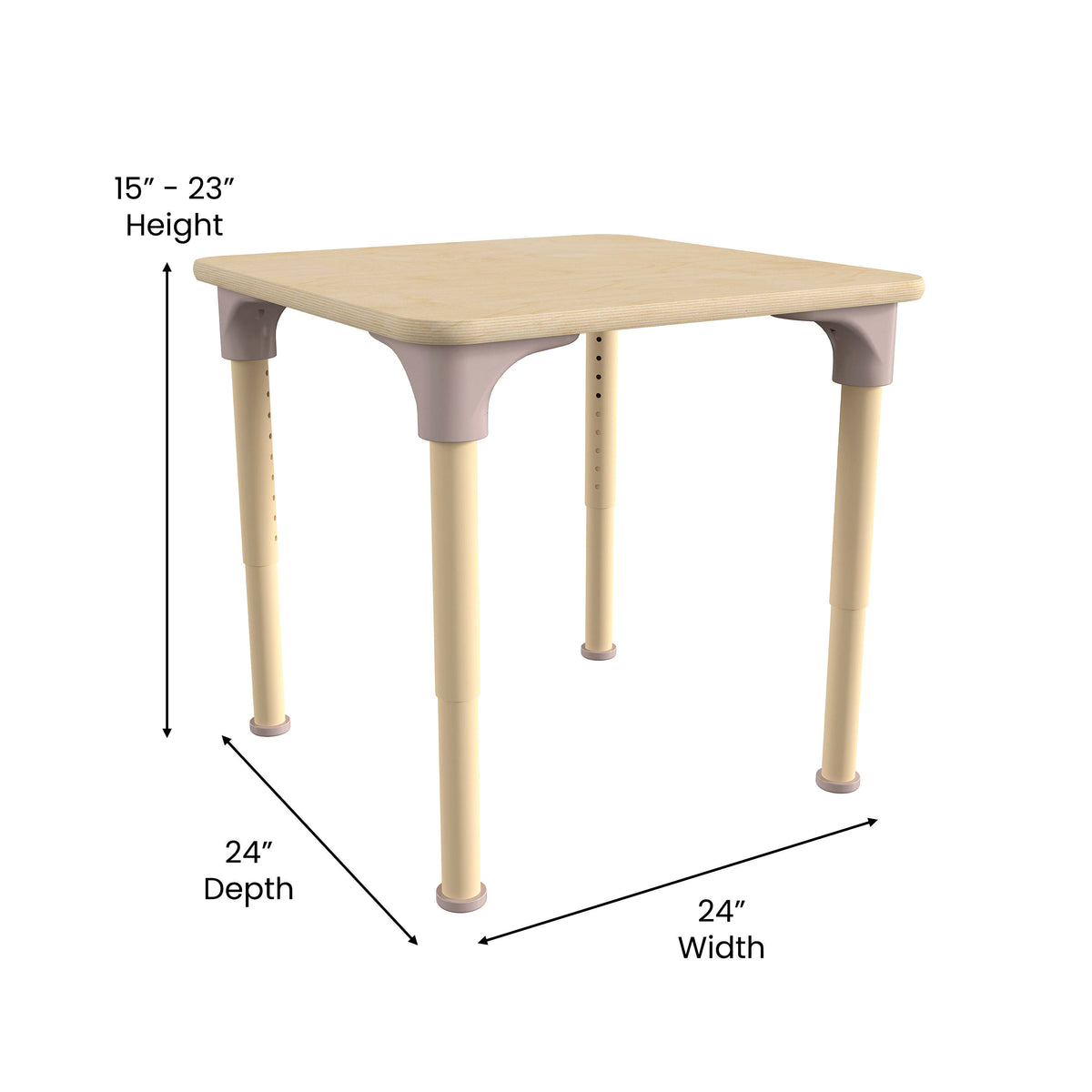 Commercial Grade Adjustable Height Square Wooden Classroom Table - Beech