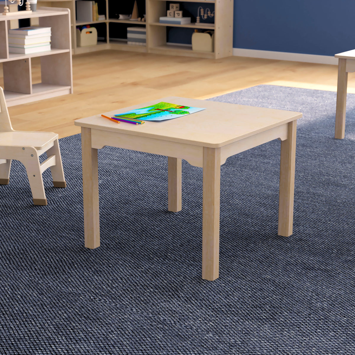 Commercial Grade 23.5" Square Wooden Preschool Classroom Activity Table - Beech