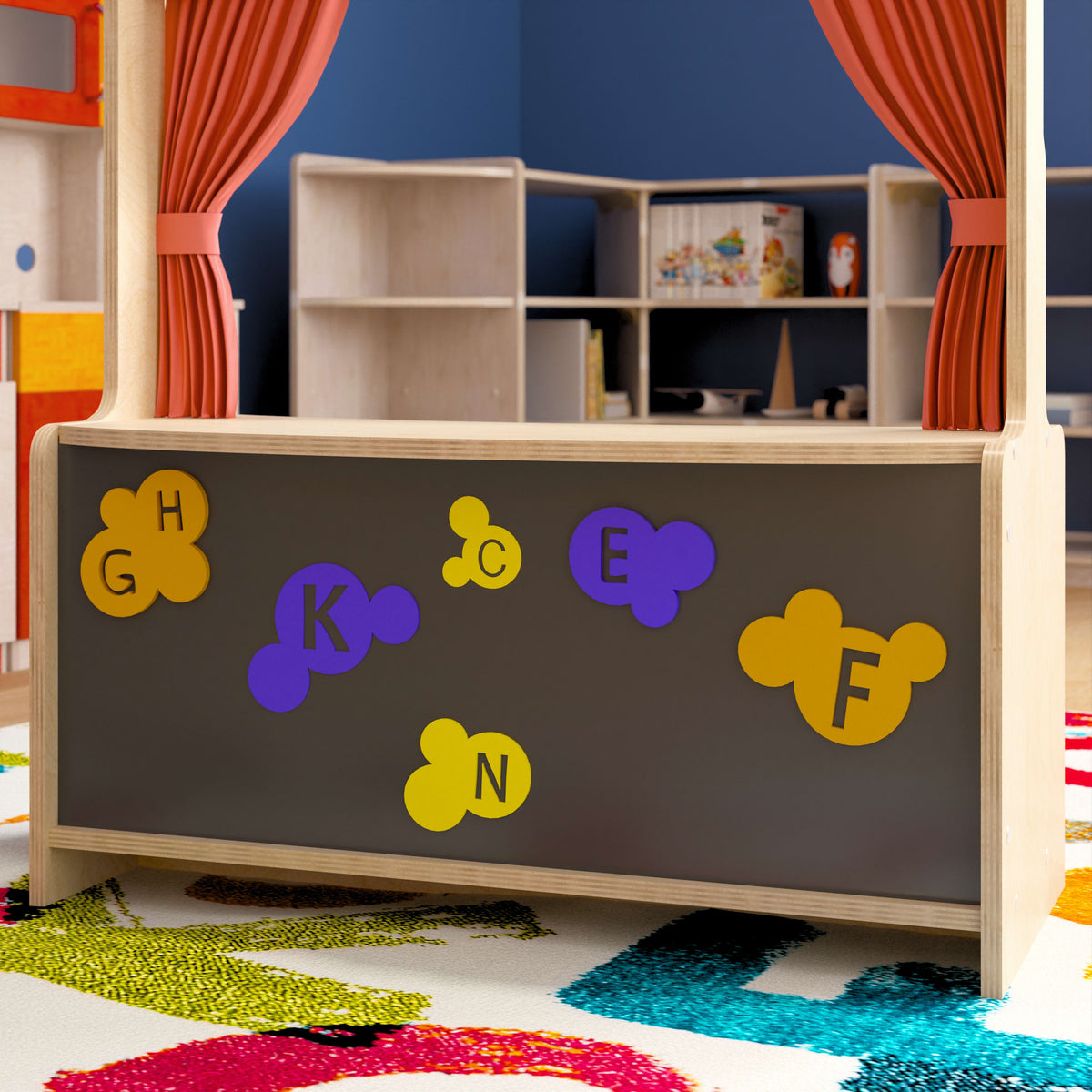 Commercial Wooden Puppet Theater with Magnetic Chalkboard and Storage - Natural