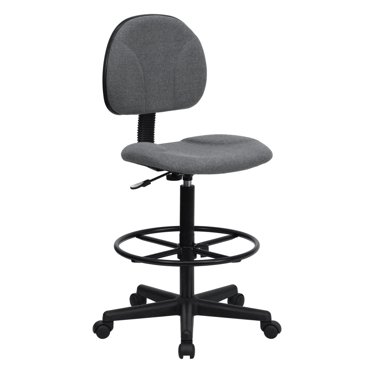 Gray |#| Commercial Adjustable Height Drafting Chair-Adjustable Foot Ring in Gray Fabric