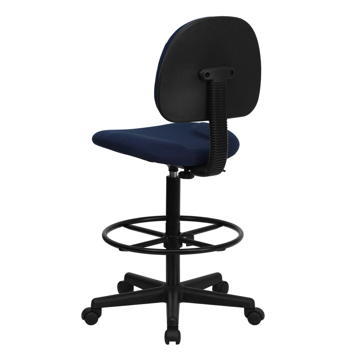Navy Blue Patterned |#| Commercial Adjustable Height Drafting Chair-Adjustable Foot Ring in Navy Fabric