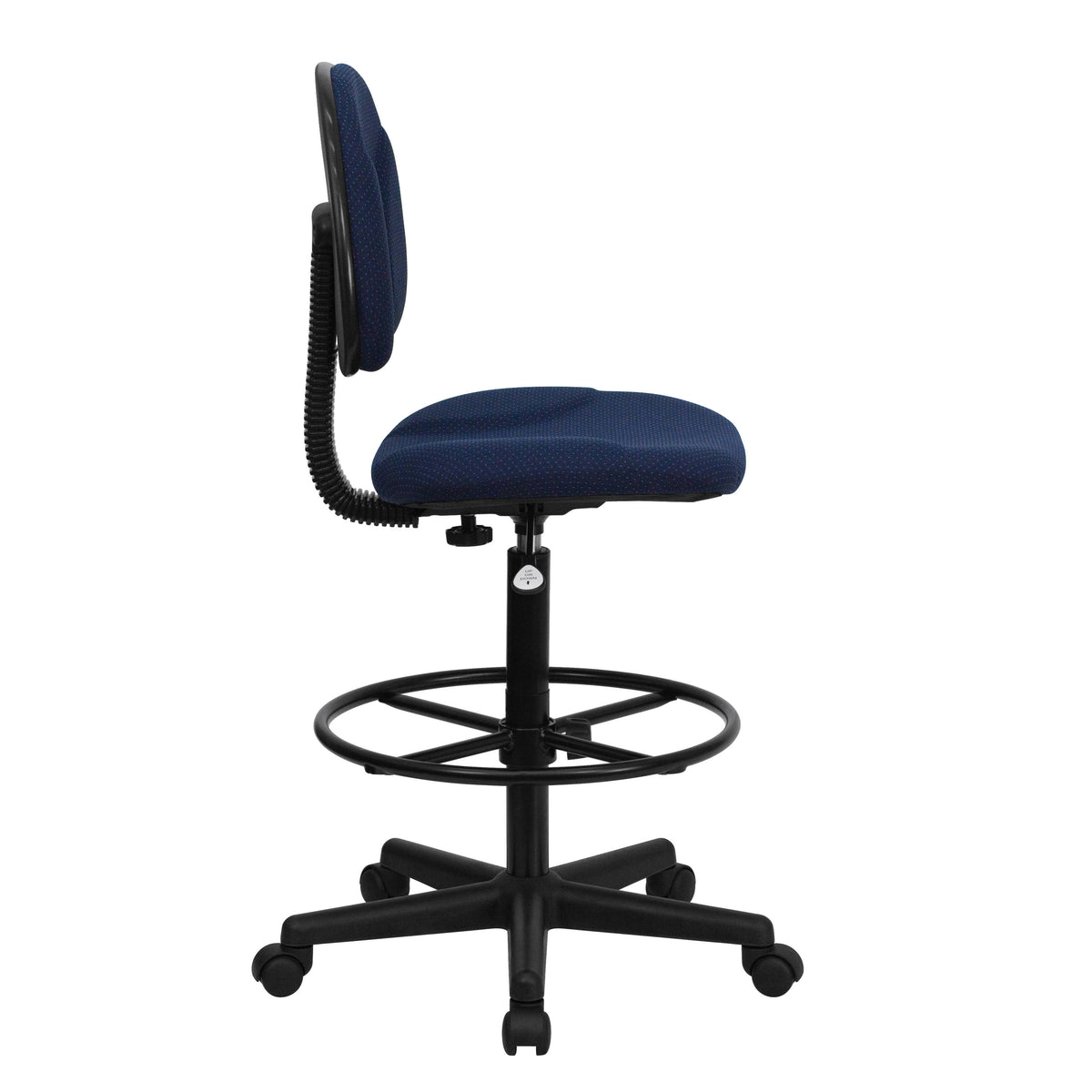 Navy Blue Patterned |#| Commercial Adjustable Height Drafting Chair-Adjustable Foot Ring in Navy Fabric