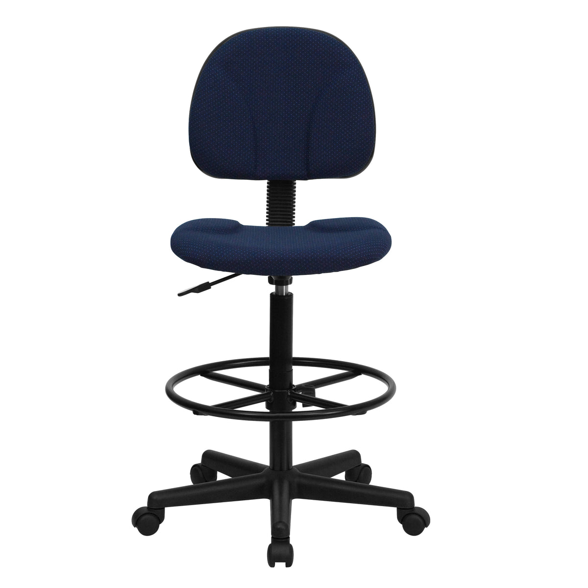Navy Blue Patterned |#| Commercial Adjustable Height Drafting Chair-Adjustable Foot Ring in Navy Fabric