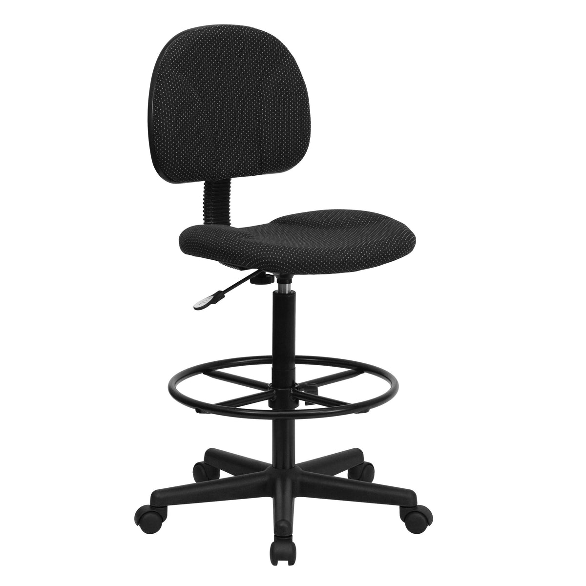 Black Patterned |#| Commercial Adjustable Height Drafting Chair-Adjustable Foot Ring in Black Fabric