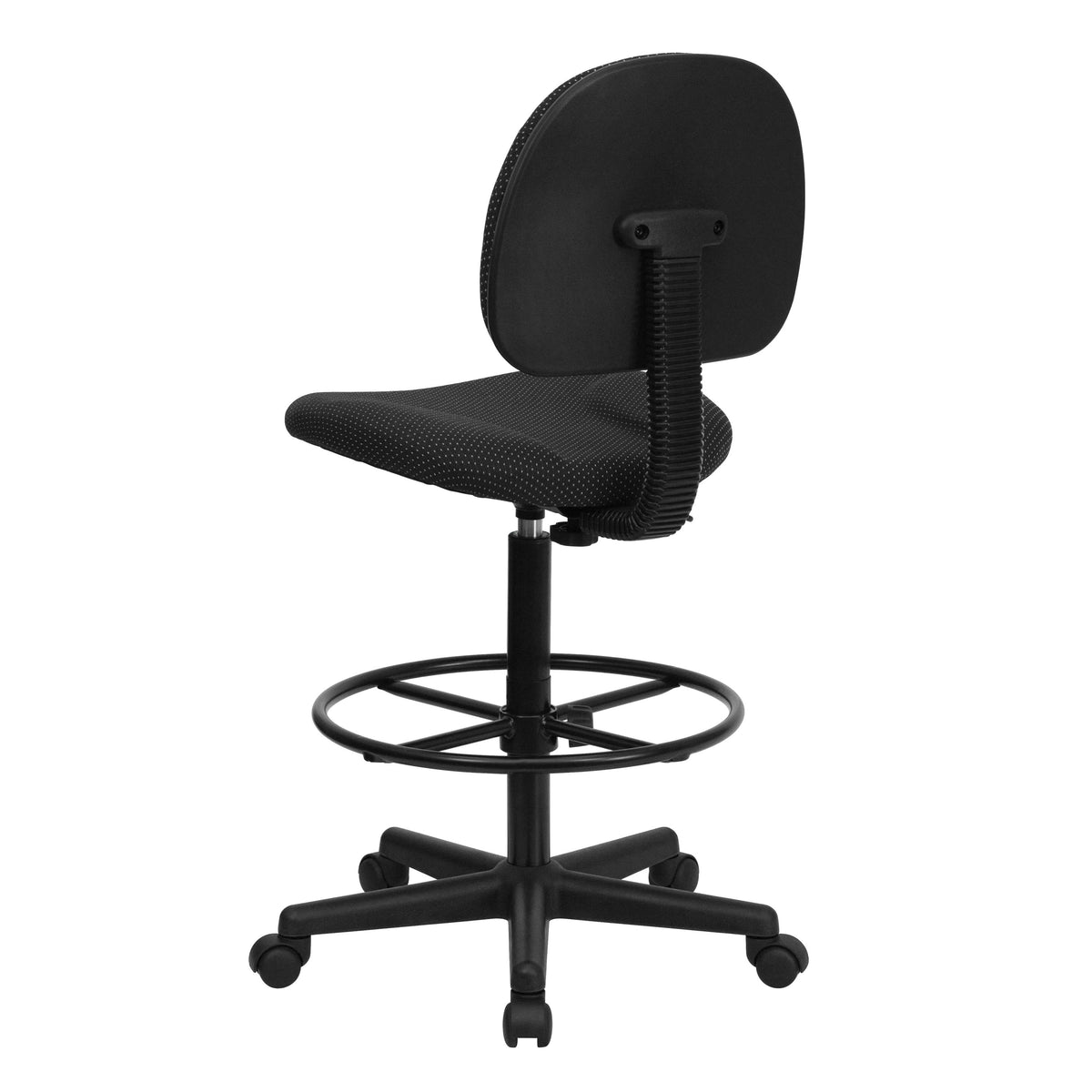Black Patterned |#| Commercial Adjustable Height Drafting Chair-Adjustable Foot Ring in Black Fabric