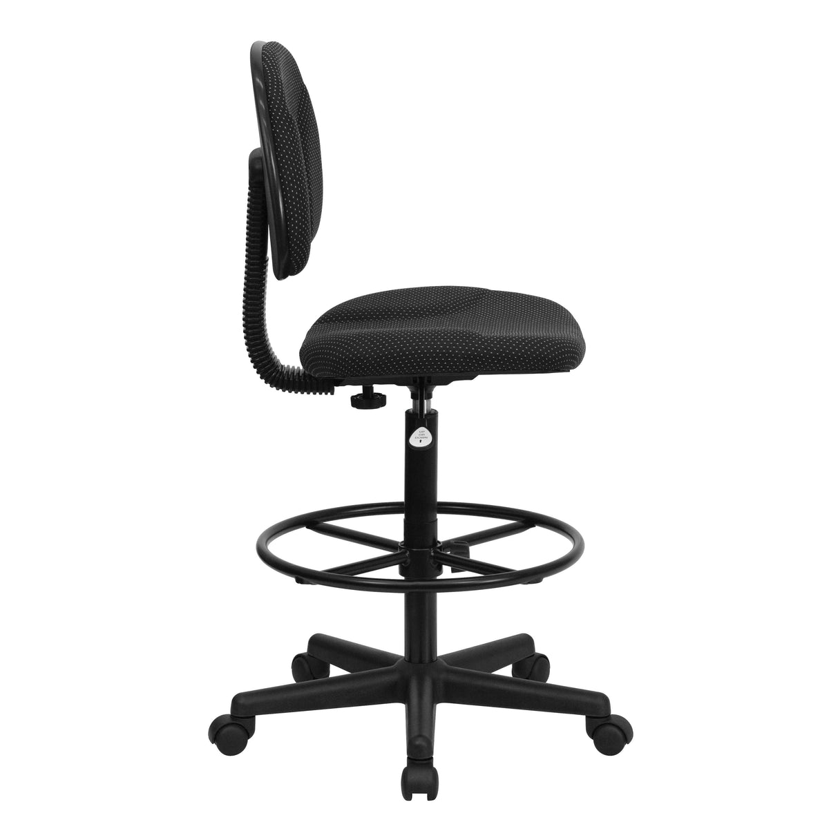 Black Patterned |#| Commercial Adjustable Height Drafting Chair-Adjustable Foot Ring in Black Fabric