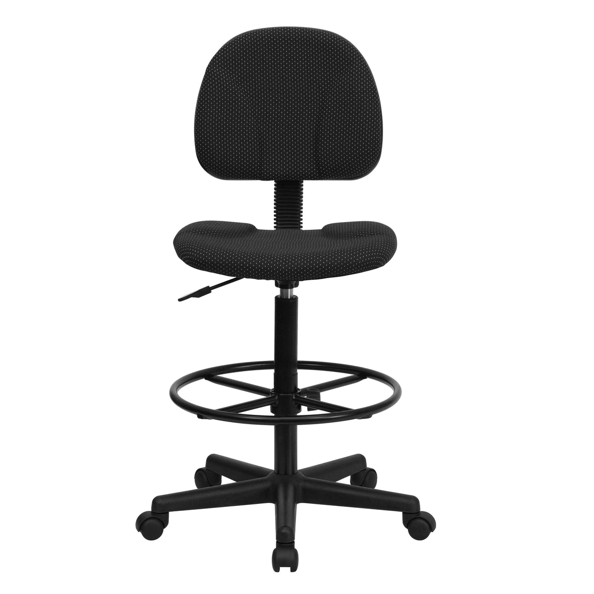 Black Patterned |#| Commercial Adjustable Height Drafting Chair-Adjustable Foot Ring in Black Fabric