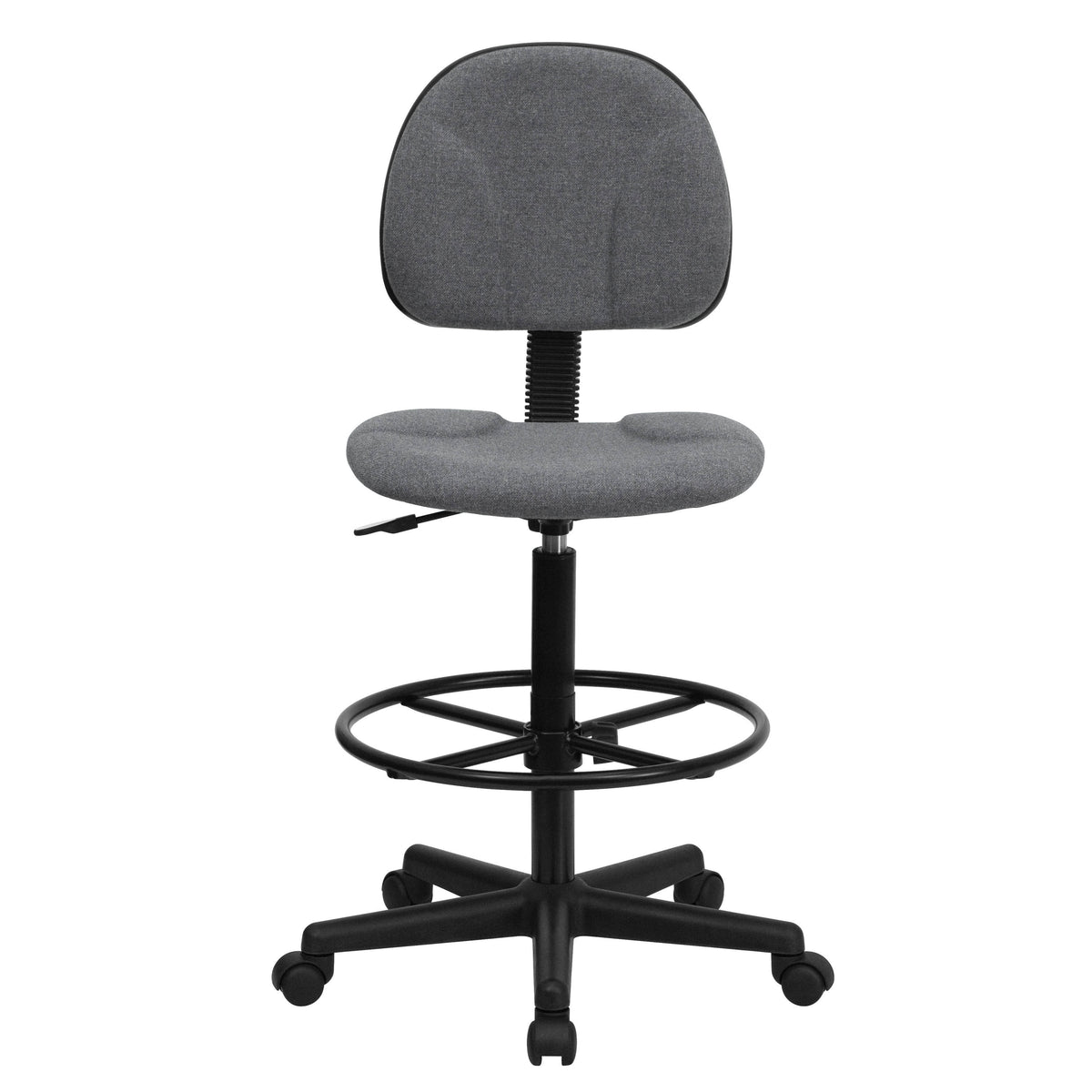 Gray |#| Commercial Adjustable Height Drafting Chair-Adjustable Foot Ring in Gray Fabric
