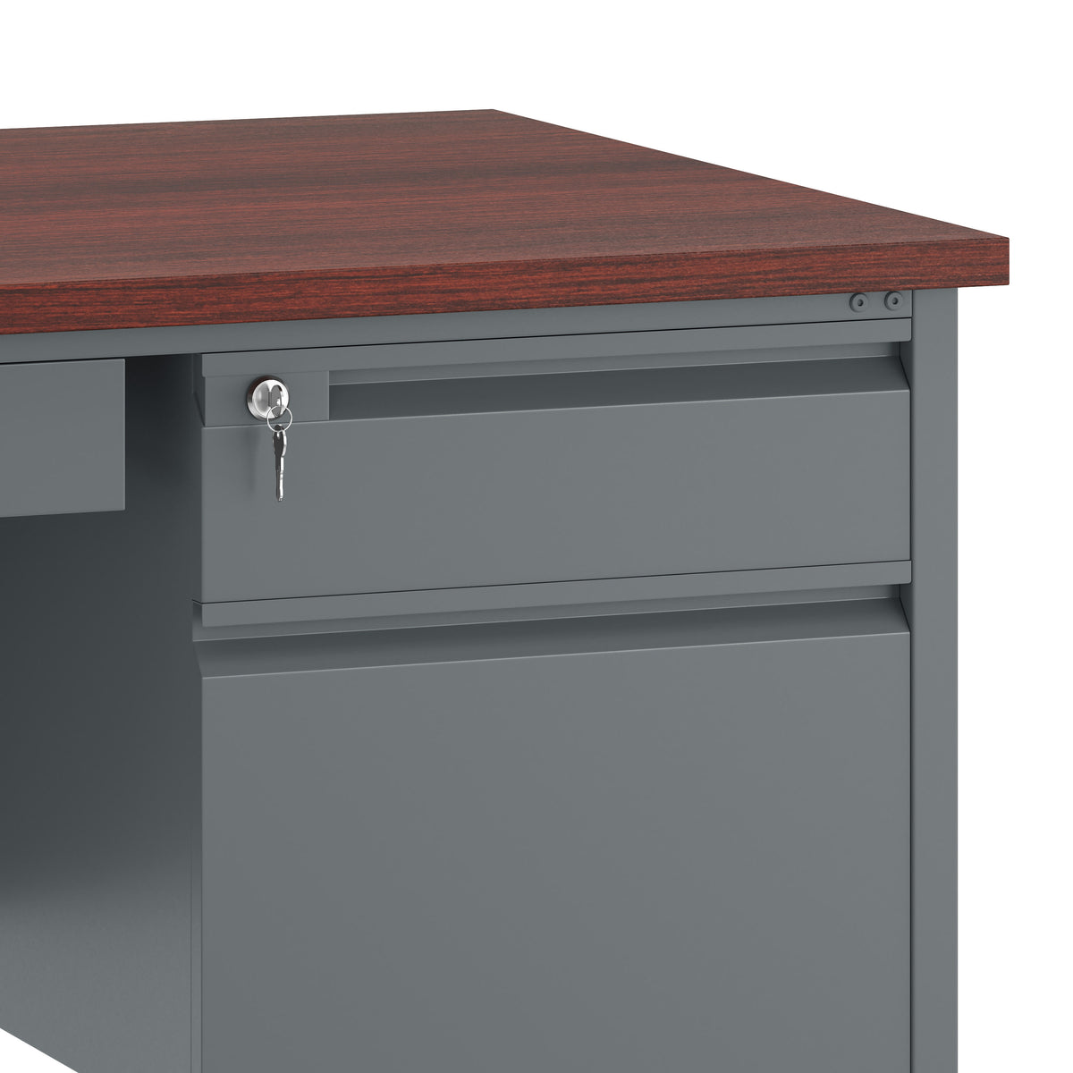 Commercial Double Pedestal Desk-3 Locking Drawers in Mahogany - 30x48
