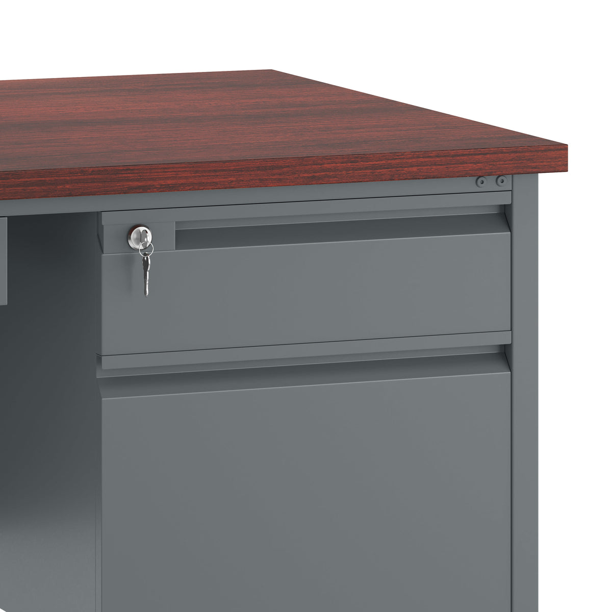 Commercial Right Side Single Pedestal Desk-3 Locking Drawers in Mahogany - 24x48