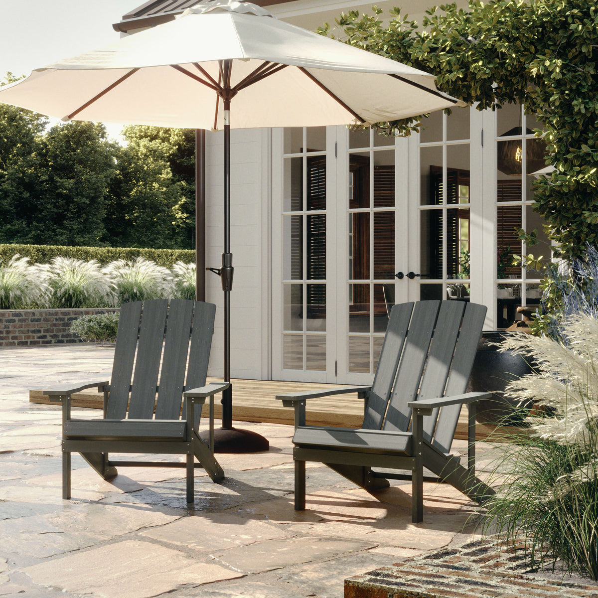 Gray |#| Outdoor Gray All-Weather Poly Resin Wood Adirondack Chair