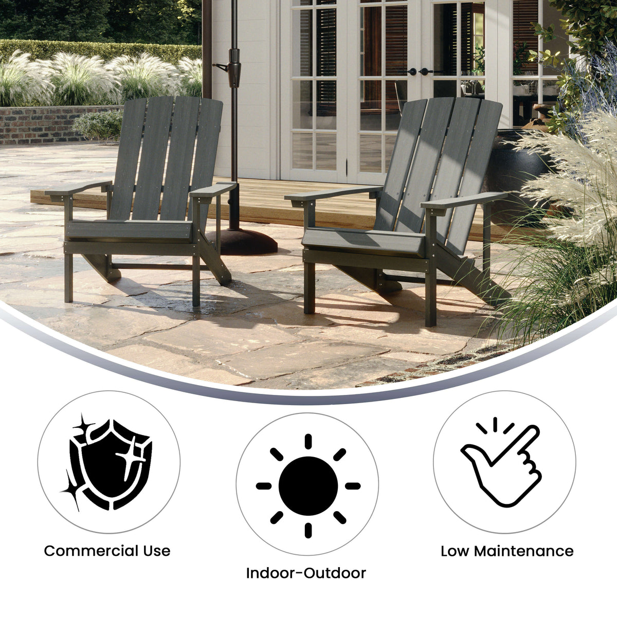 Gray |#| Outdoor Gray All-Weather Poly Resin Wood Adirondack Chair