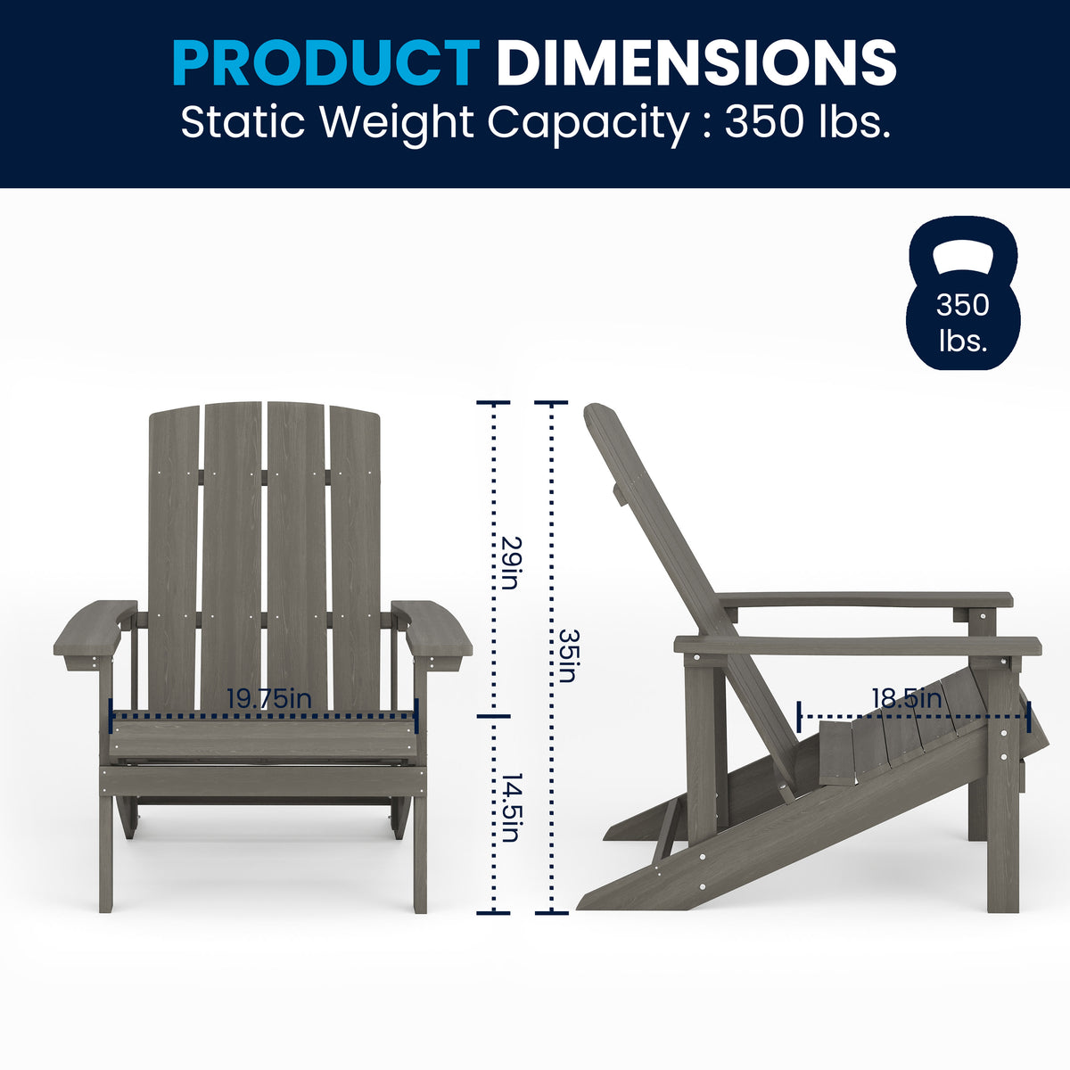 Gray |#| Outdoor Gray All-Weather Poly Resin Wood Adirondack Chair
