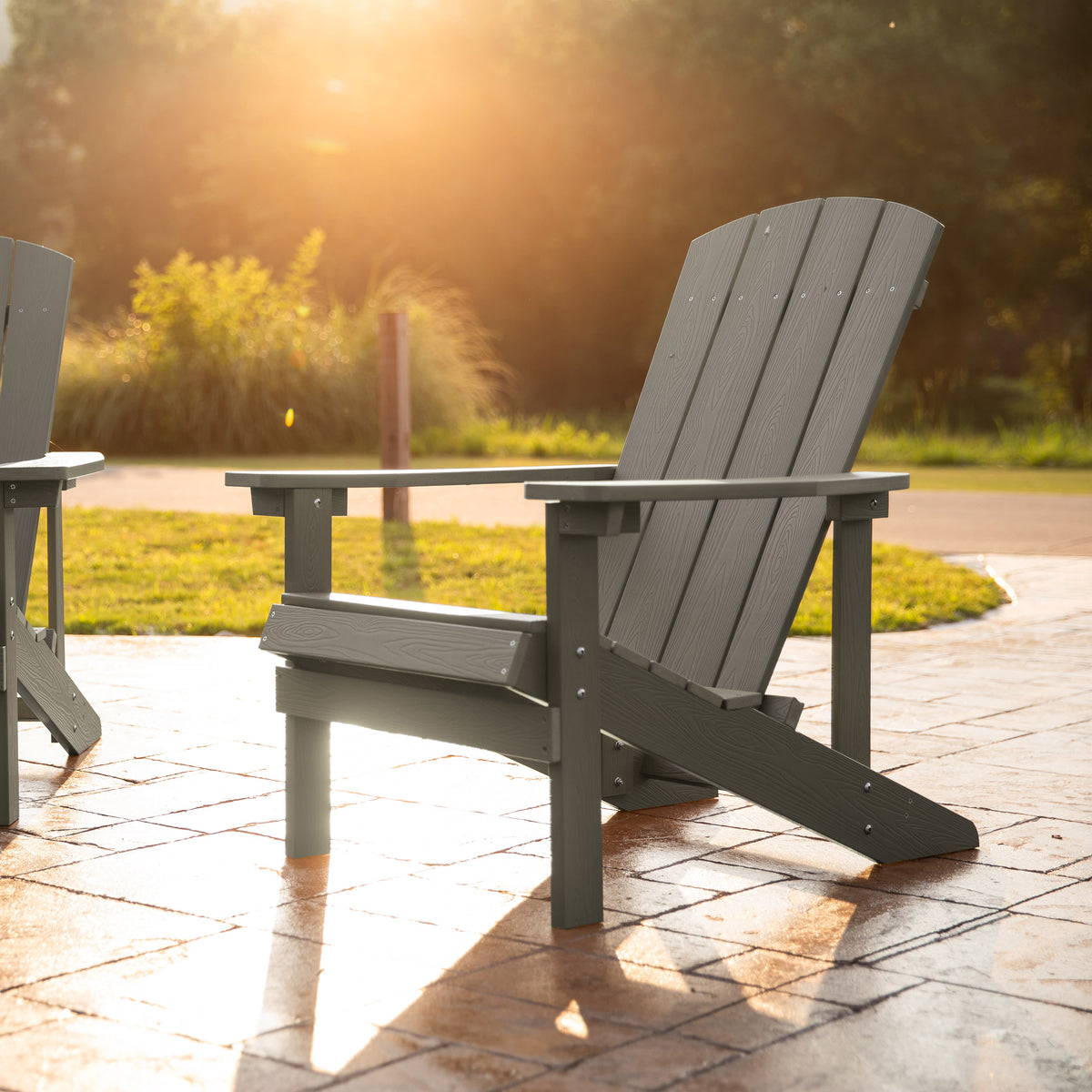 Gray |#| Outdoor Gray All-Weather Poly Resin Wood Adirondack Chair