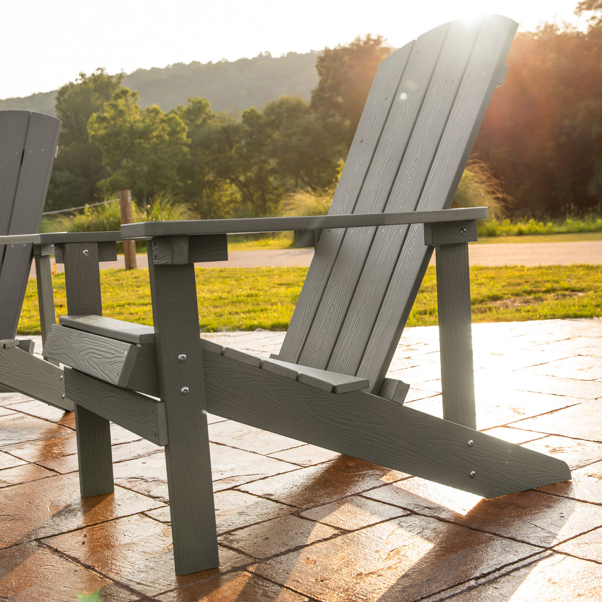 Gray |#| Outdoor Gray All-Weather Poly Resin Wood Adirondack Chair