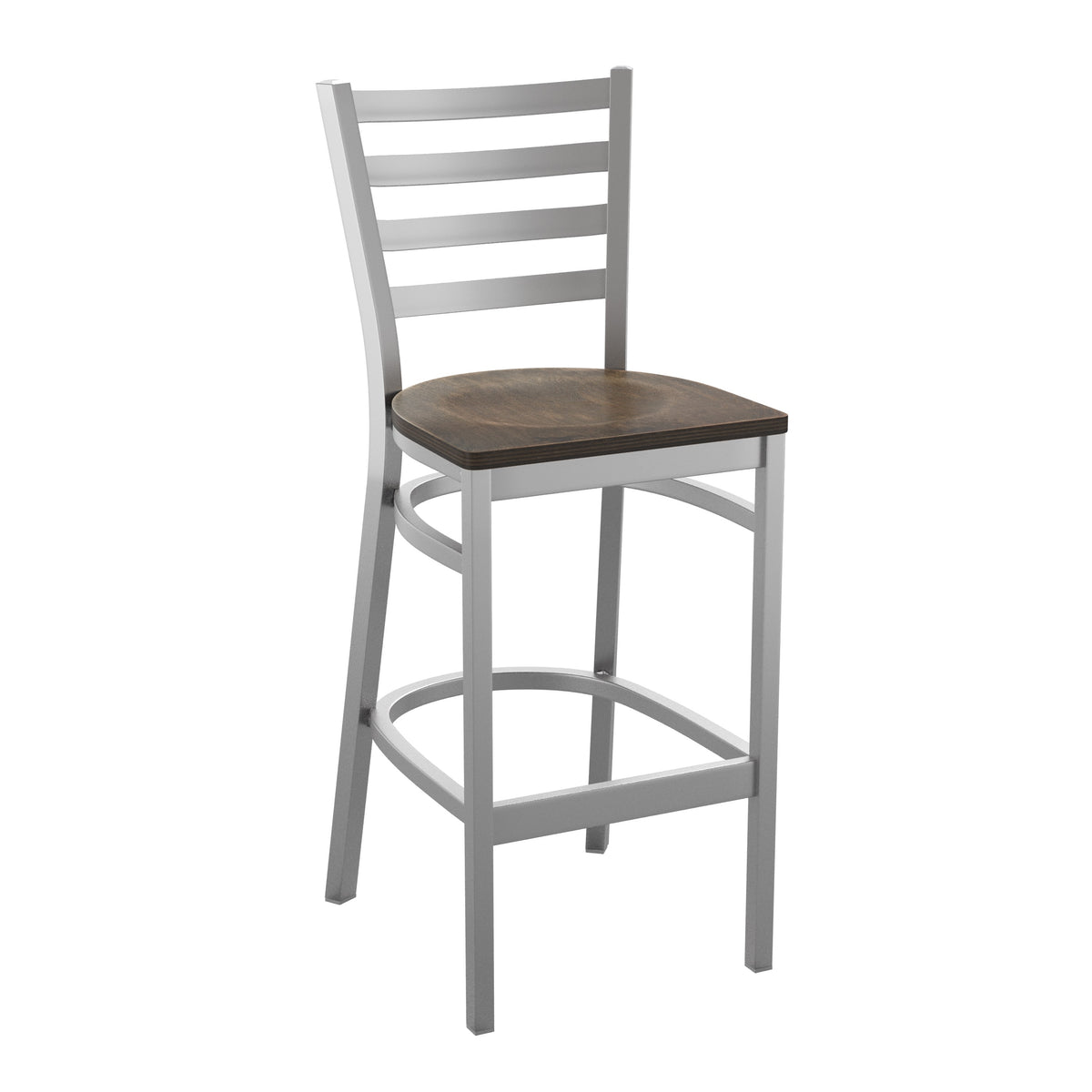 Antique Copper Wood Seat/Clear Coated Metal Frame |#| Silver AQ Clear Coat Ladder Back Metal Restaurant Barstool-AQ Copper Wood Seat