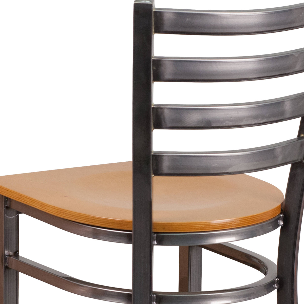 Natural Wood Seat/Clear Coated Metal Frame |#| Silver Antique Clear Coat Ladder Back Metal Restaurant Barstool-NAT Wood Seat