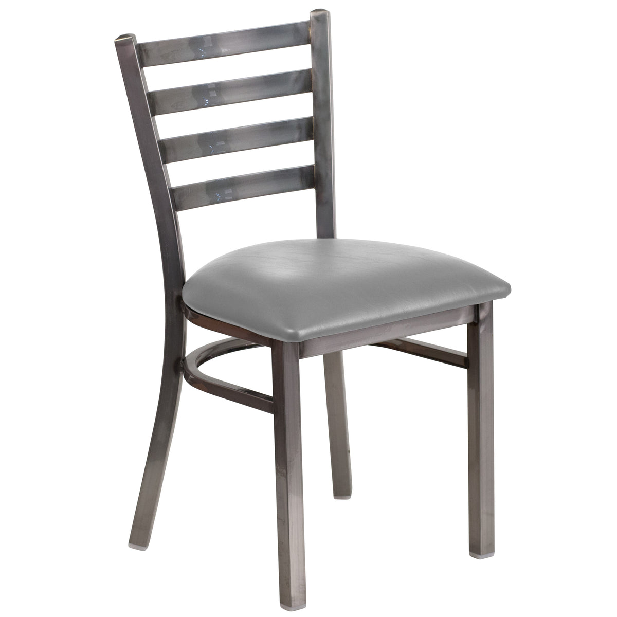 Custom Upholstery/Clear Coated Metal Frame |#| Silver Antique Clear Coat Ladder Back Metal Restaurant Chair-Custom Seat