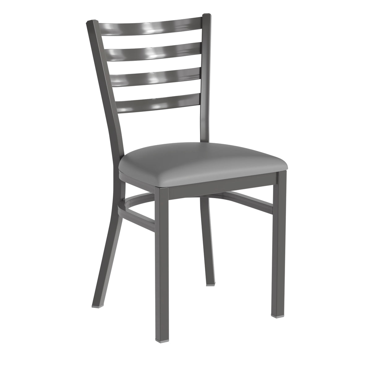 Gray Vinyl Seat/Clear Coated Metal Frame |#| Silver Antique Clear Coat Ladder Back Metal Restaurant Chair-Gray Vinyl Seat