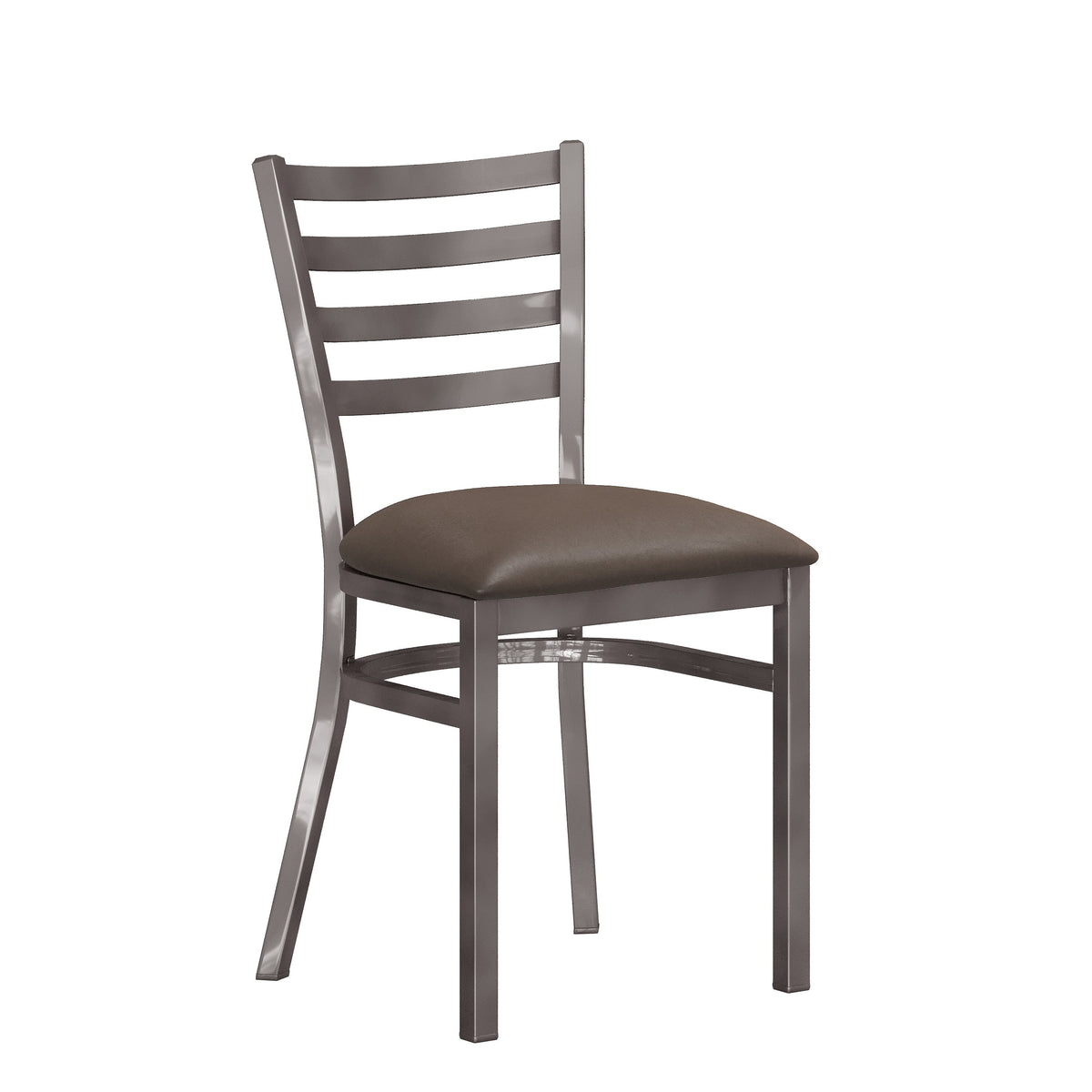 Mocha Vinyl Seat/Silver Antique Metal Frame |#| Commercial Silver Ladder Back Restaurant Chair with Mocha Vinyl Seat