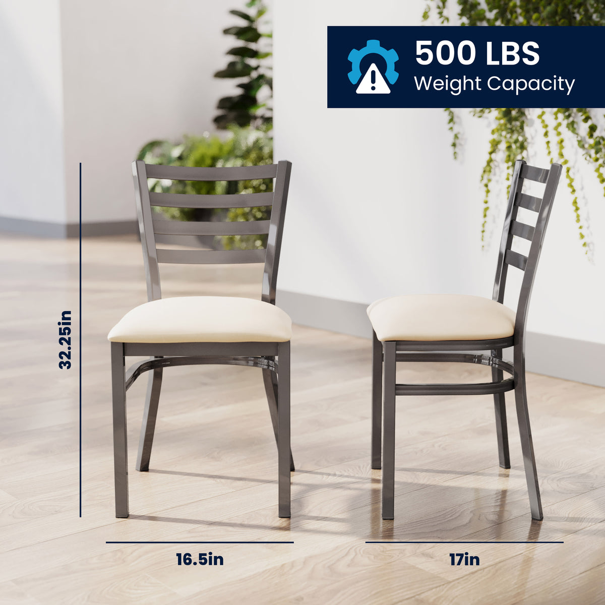 Tan Vinyl Seat/Silver Antique Metal Frame |#| Commercial Silver Ladder Back Restaurant Chair with Tan Vinyl Seat