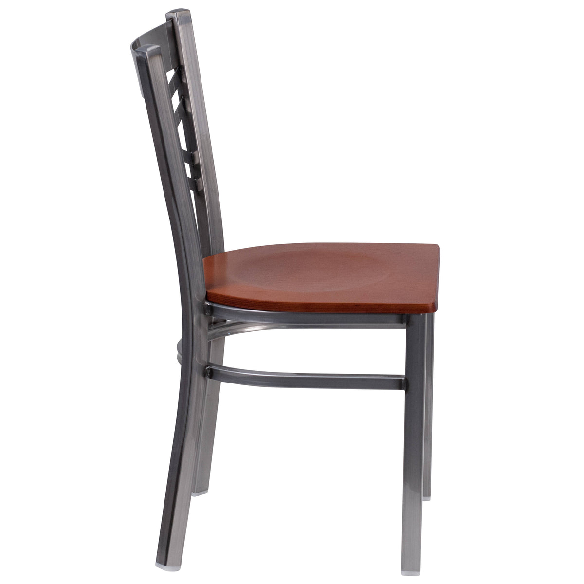Cherry Wood Seat/Clear Coated Metal Frame |#| Silver Antique Clear Coat "X" Back Metal Restaurant Chair-Cherry Wood Seat