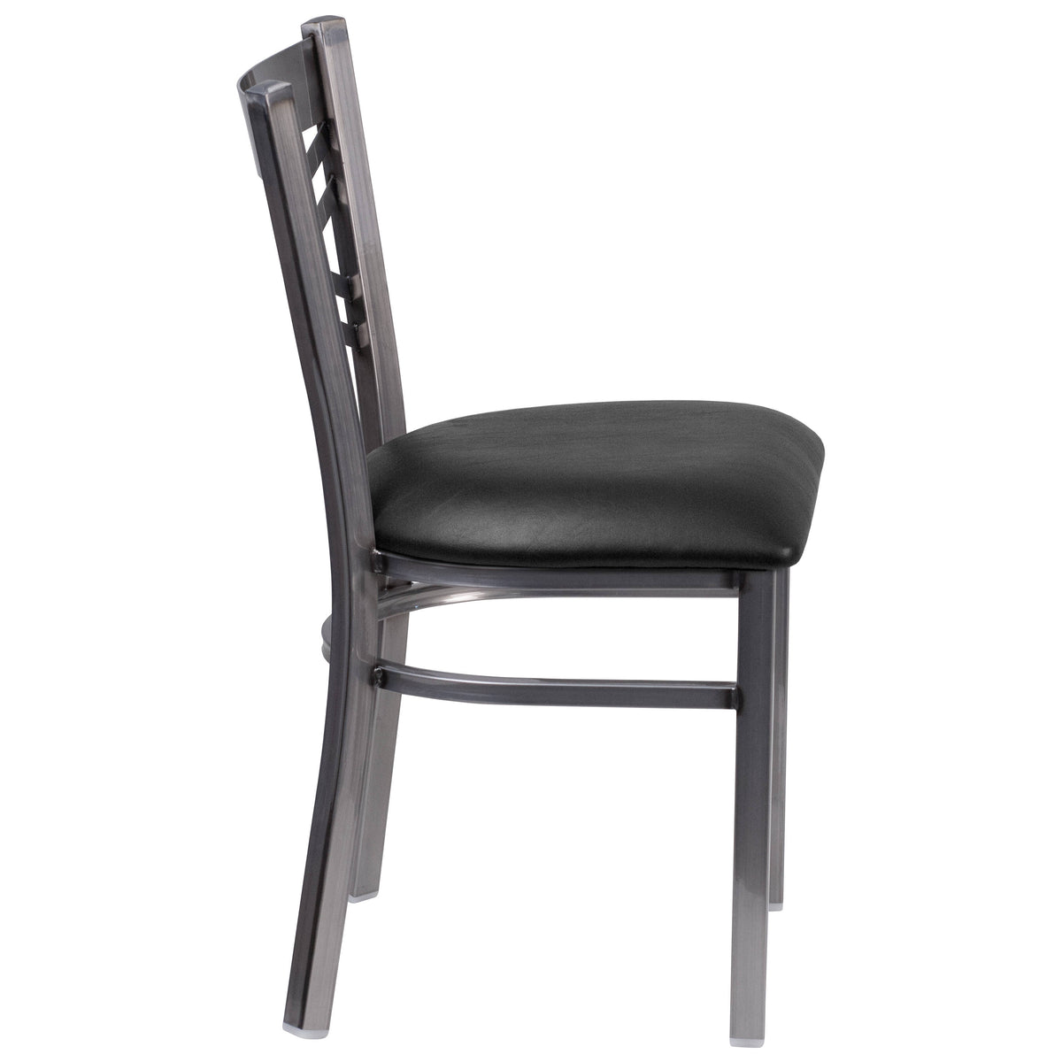Black Vinyl Seat/Clear Coated Metal Frame |#| Silver Antique Clear Coat "X" Back Metal Restaurant Chair-Black Vinyl Seat