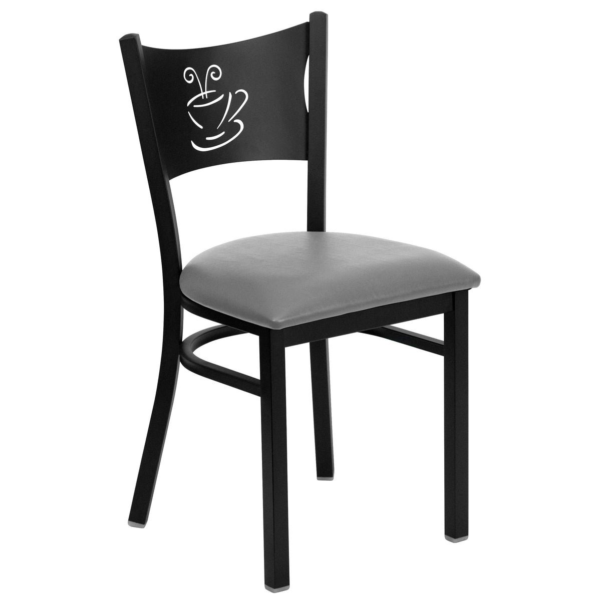Custom Upholstery/Black Metal Frame |#| Black Coffee Back Metal Restaurant Chair with Custom Upholstered Seat