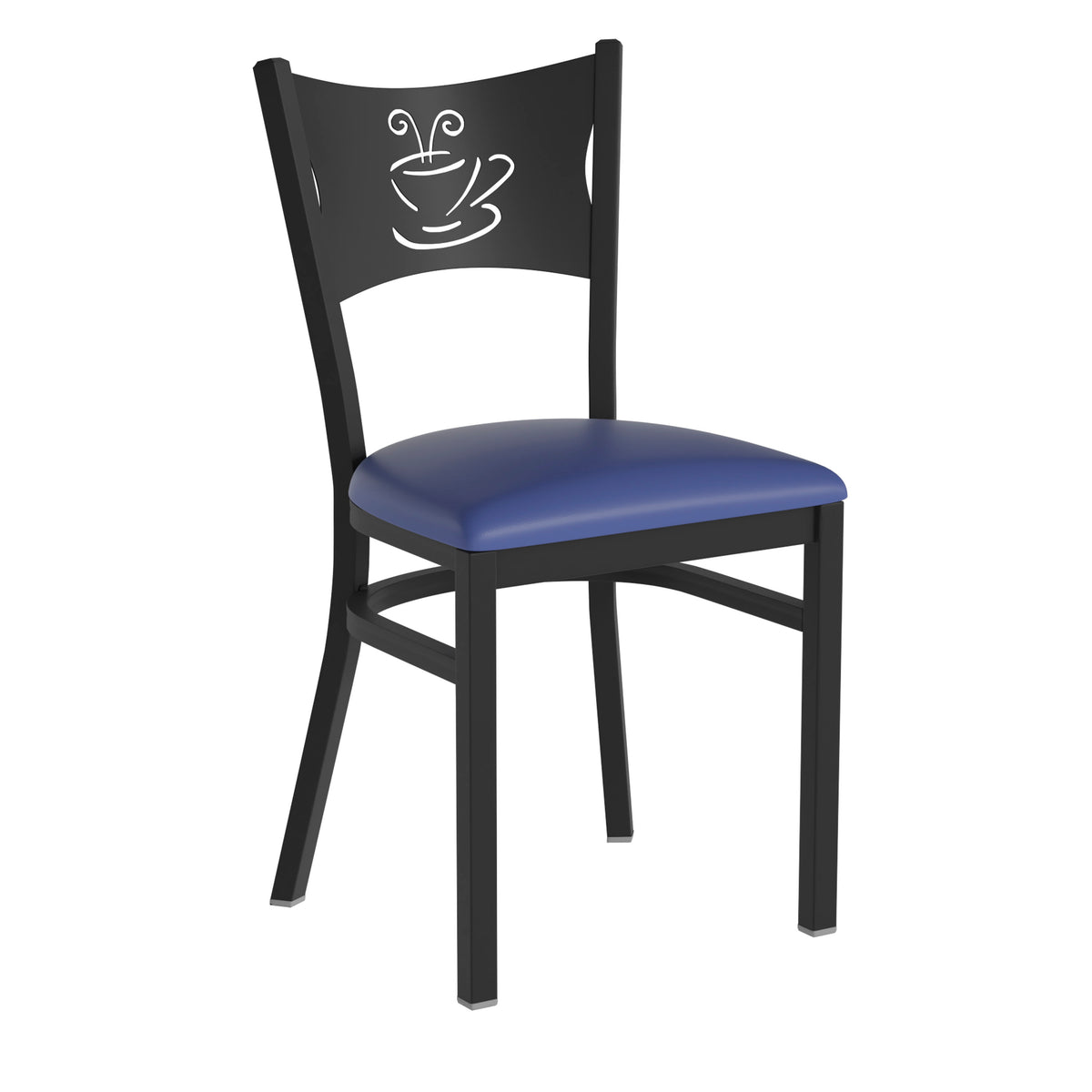 Blue Vinyl Seat/Black Metal Frame |#| Black Coffee Back Metal Restaurant Chair with Blue Vinyl Foam Padded Seat