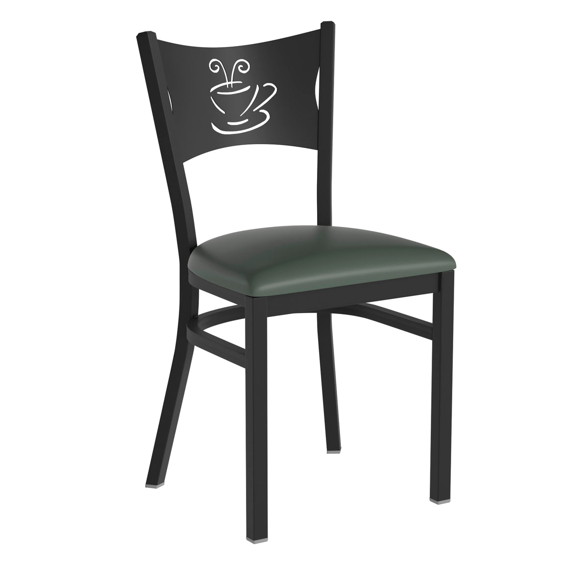 Green Vinyl Seat/Black Metal Frame |#| Black Coffee Back Metal Restaurant Chair with Green Vinyl Foam Padded Seat