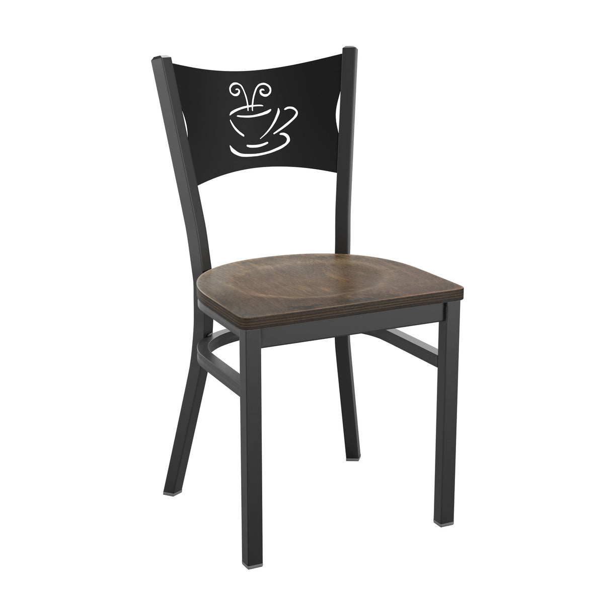 Antique Copper Wood Seat/Black Metal Frame |#| Black Coffee Back Metal Restaurant Chair with Antique Copper Wood Seat