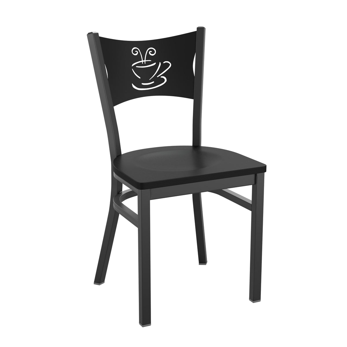 Black Wood Seat/Black Metal Frame |#| Black Coffee Back Metal Restaurant Chair with Black Wood Seat