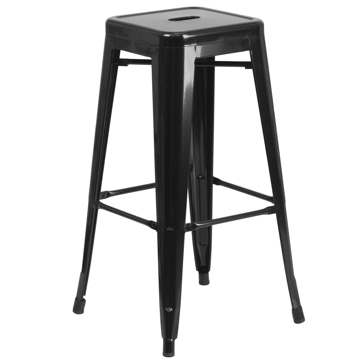 Black |#| 23.75" Square Black Metal Bar Table Set with 2 Square Seat Backless Stools