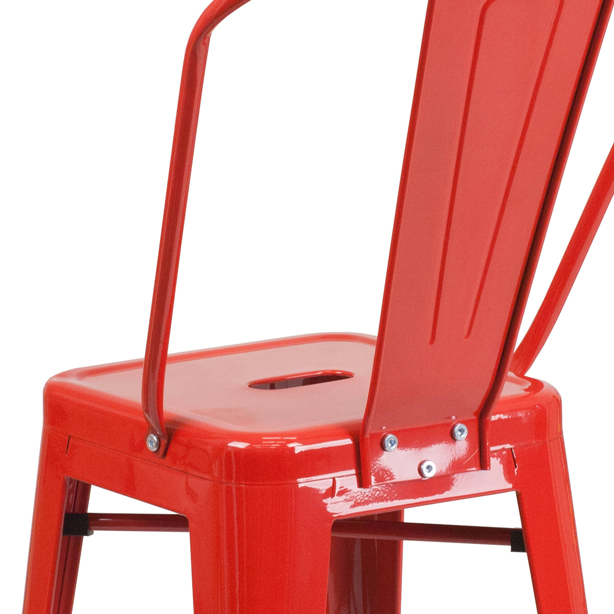 Red |#| 24" High Red Metal Indoor-Outdoor Counter Height Stool with Back