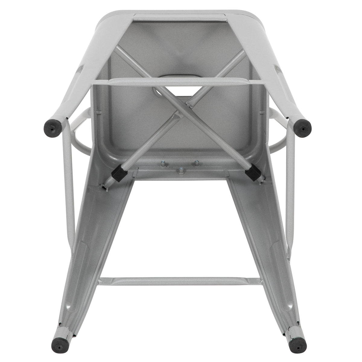 Silver |#| 24" High Silver Metal Indoor-Outdoor Counter Height Stool with Back