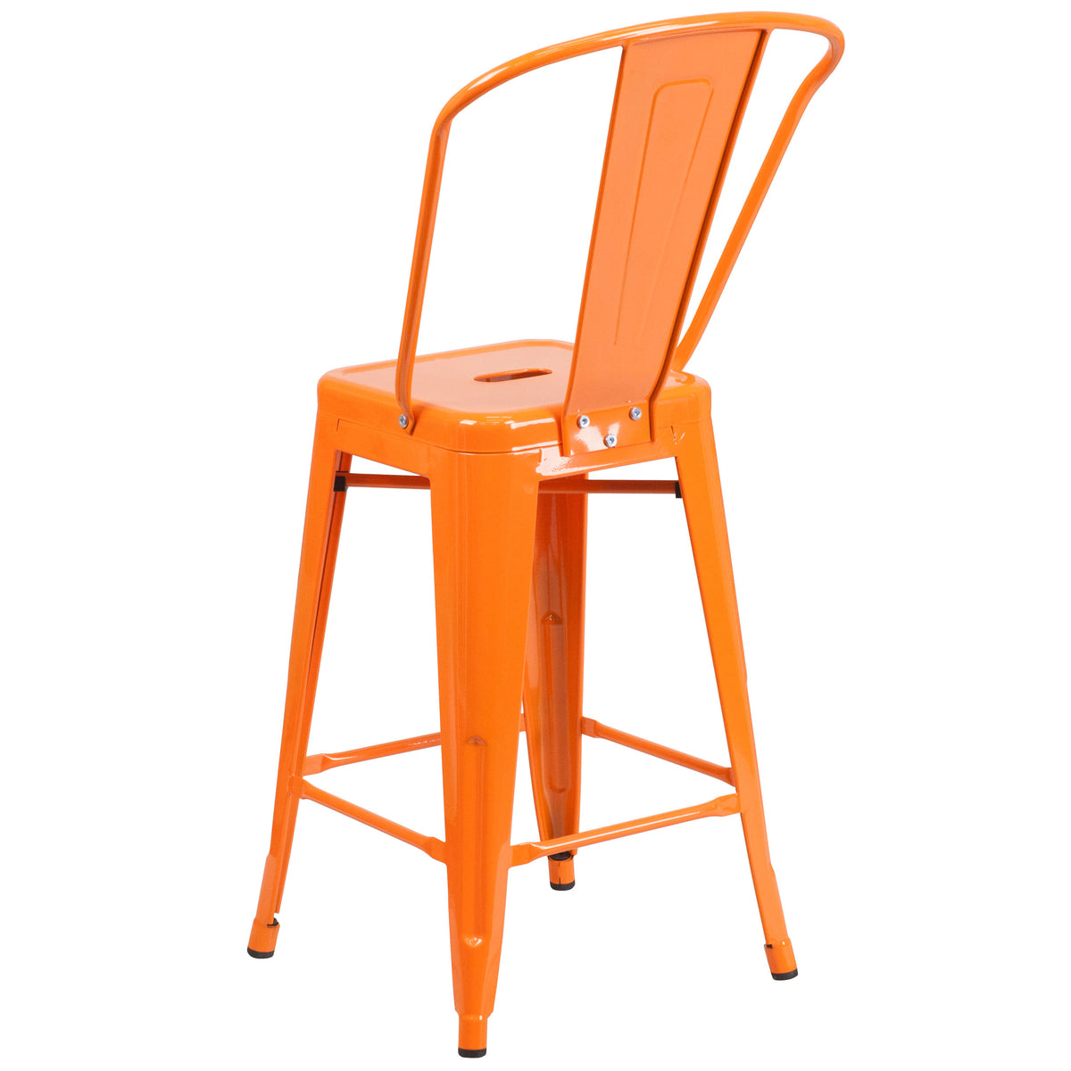 Orange |#| 24" High Orange Metal Indoor-Outdoor Counter Height Stool with Back