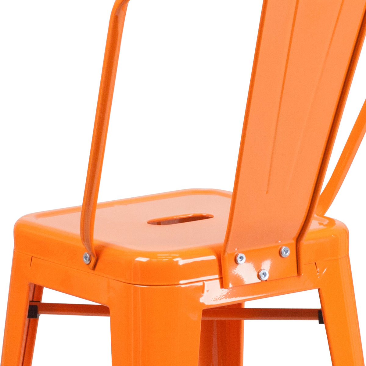Orange |#| 24" High Orange Metal Indoor-Outdoor Counter Height Stool with Back