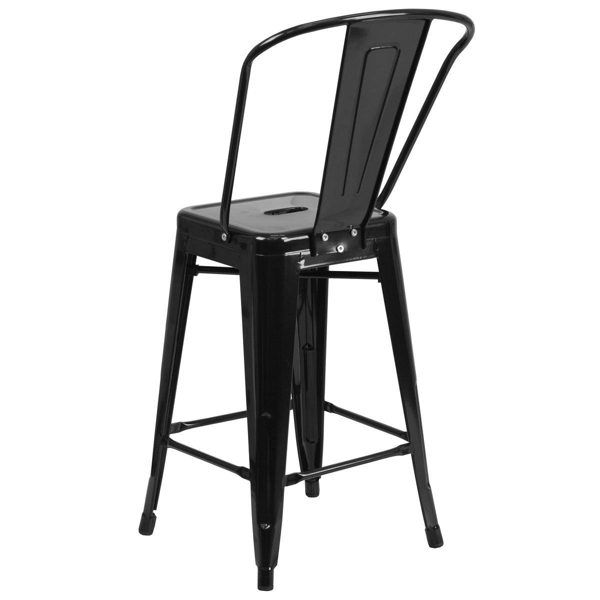 Black |#| 24" High Black Metal Indoor-Outdoor Counter Height Stool with Back