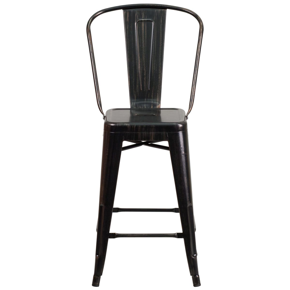 Black-Antique Gold |#| 24" High Black-Antique Gold Metal Indoor-Outdoor Counter Height Stool with Back