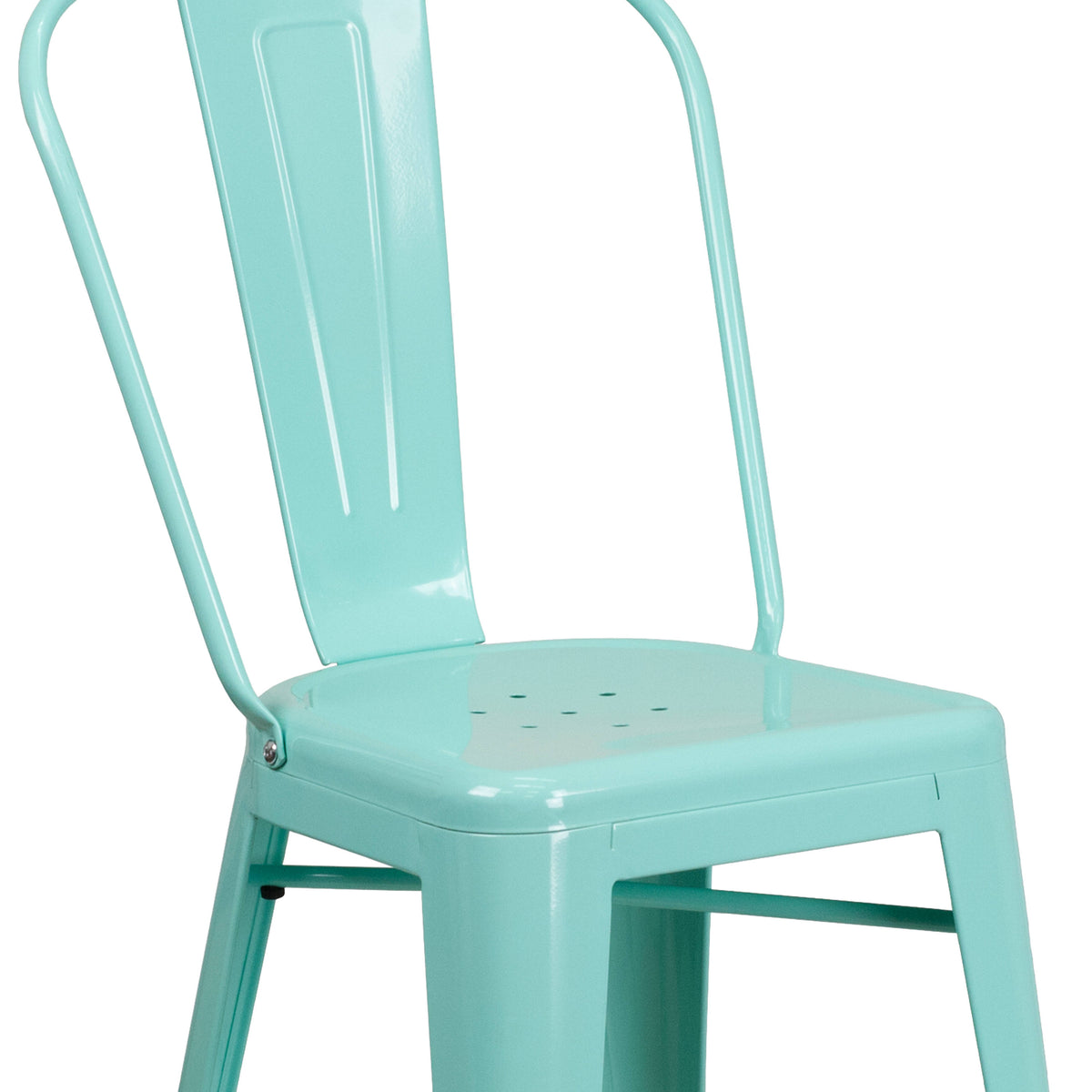 Mint Green |#| 24" High Mint Green Metal Indoor-Outdoor Counter Height Stool with Back