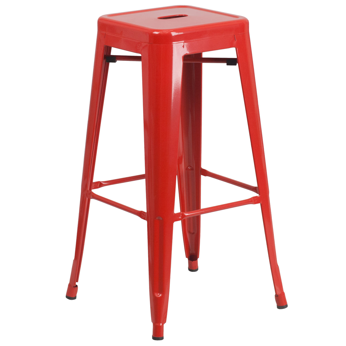 Red |#| Commercial Grade 30"H Backless Red Metal Indoor-Outdoor Barstool, Square