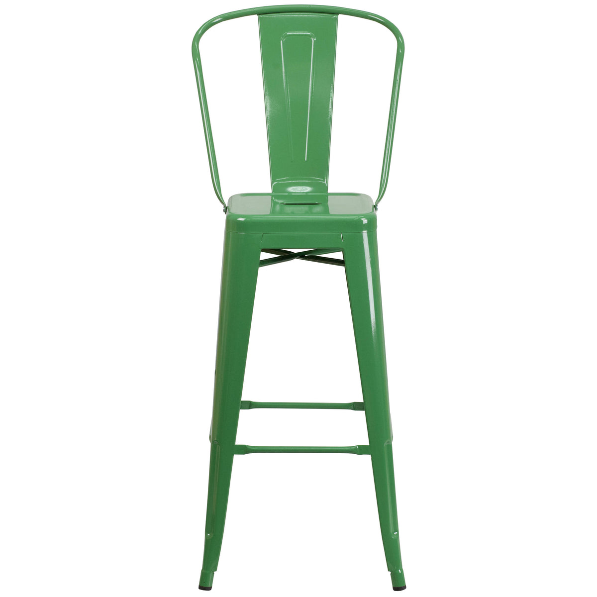 Green |#| 30" High Green Metal Indoor-Outdoor Barstool with Back - Kitchen Furniture