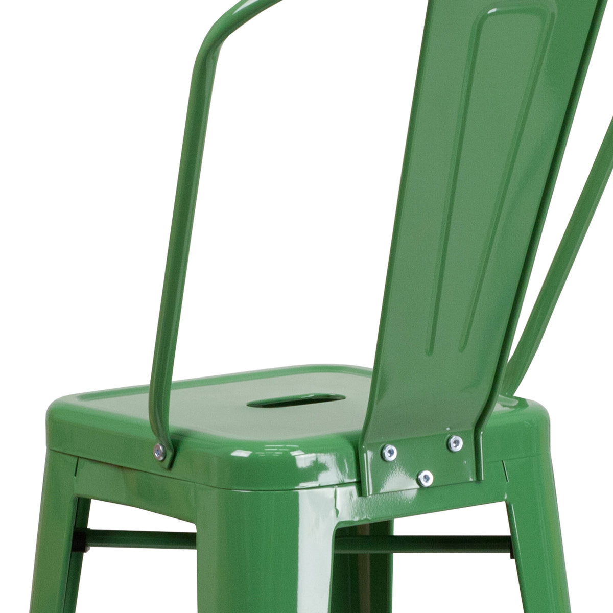 Green |#| 30" High Green Metal Indoor-Outdoor Barstool with Back - Kitchen Furniture