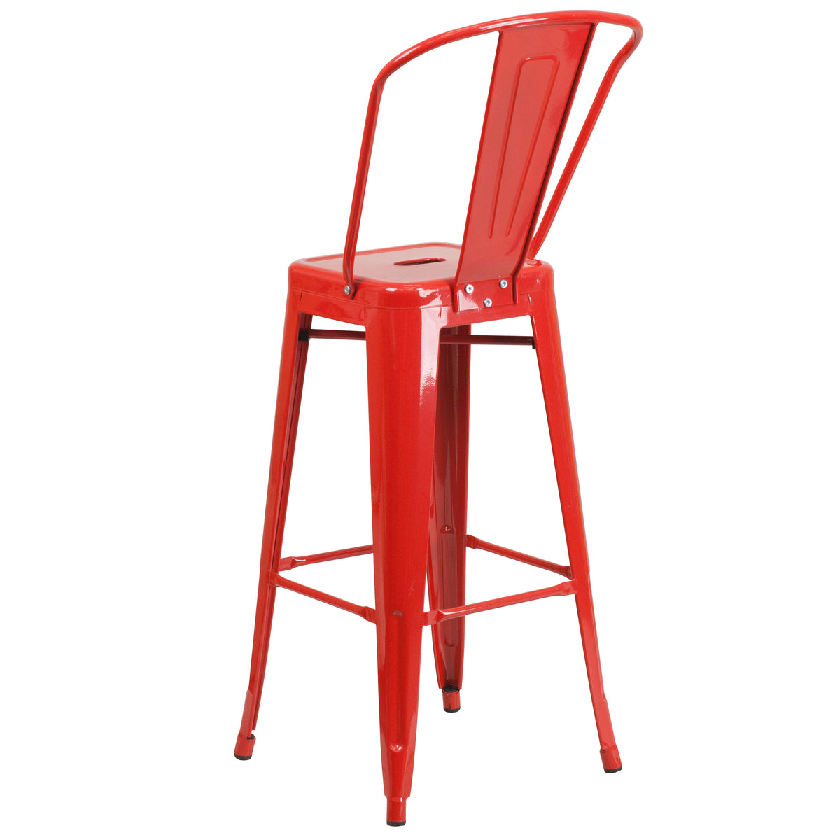 Red |#| 30" High Red Metal Indoor-Outdoor Barstool with Back - Kitchen Furniture